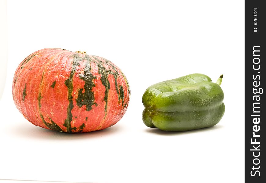 Pumpkin and green pepper
photography studio white background