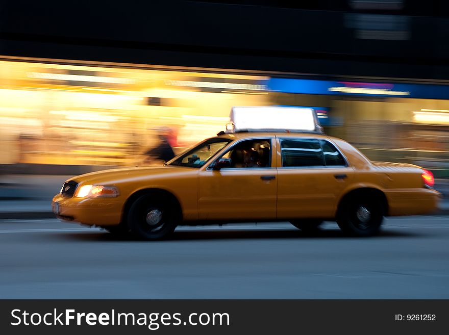 Taxi at night, with copyspace