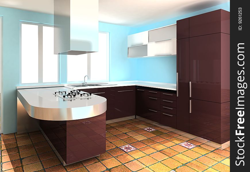 Rendering of modern italian kitchen. Rendering of modern italian kitchen