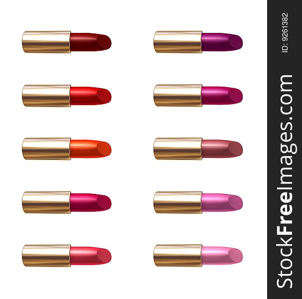 Color samples of lipstick in gold container.
3d illustration. Color samples of lipstick in gold container.
3d illustration