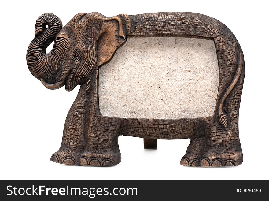 Stand for photo in the manner of wooden elephant with paperboard inwardly, insulated on white background