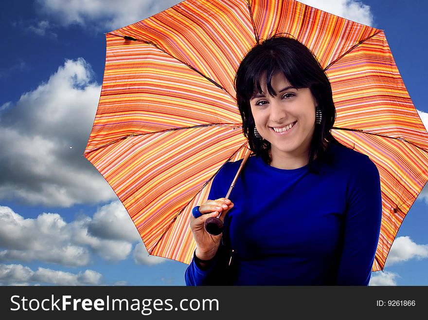 Young woman and umbrella white isolate