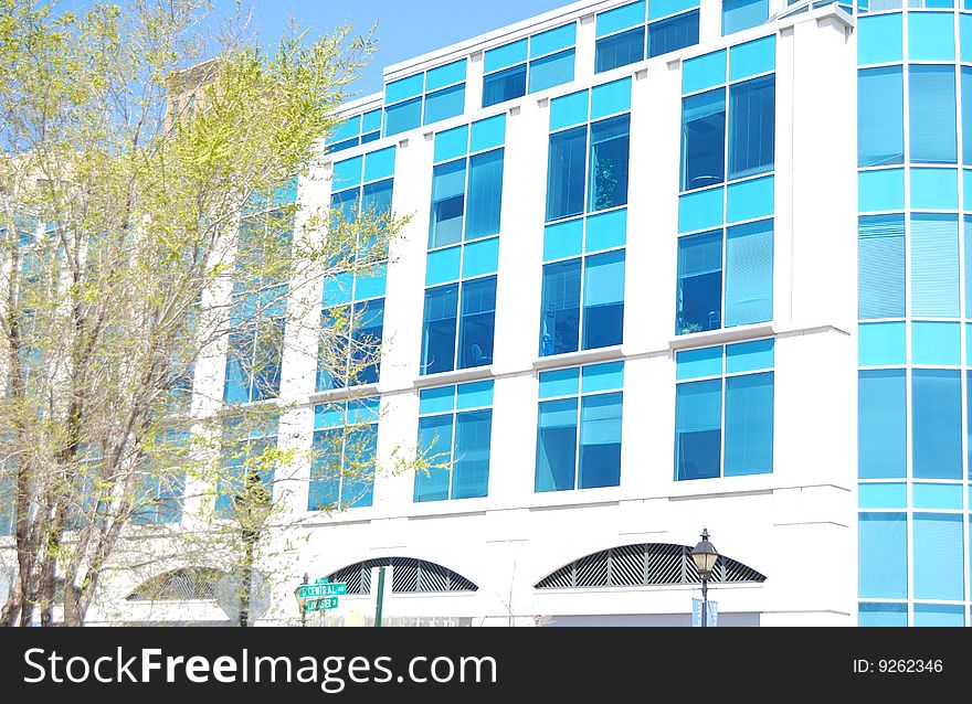 Modern office building in Spring suggesting new successful start in business. Modern office building in Spring suggesting new successful start in business