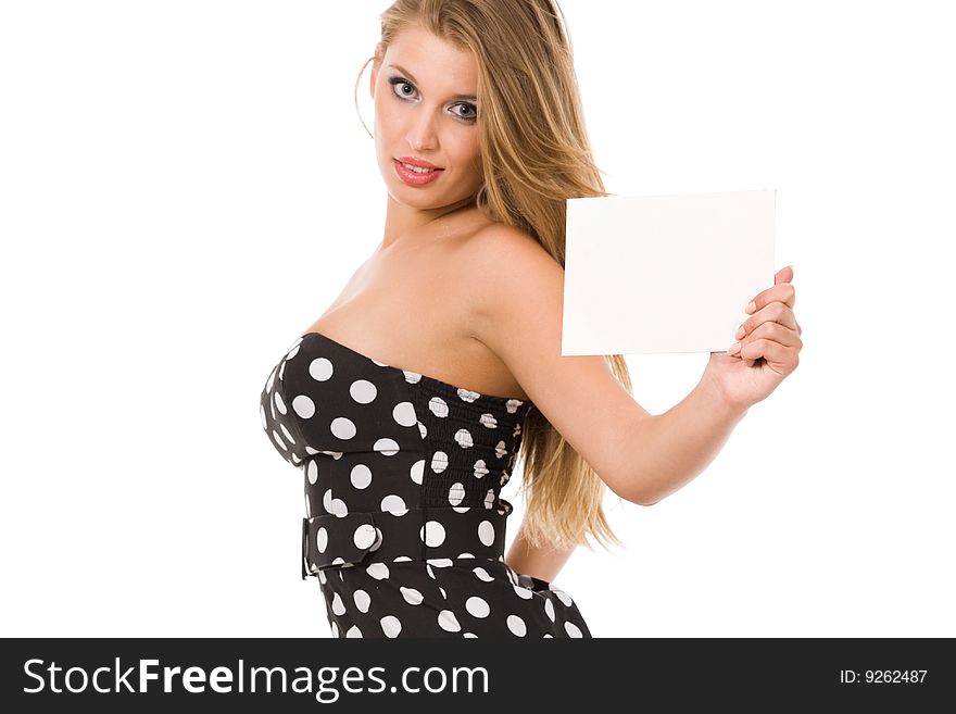 Girl holding blank business card
