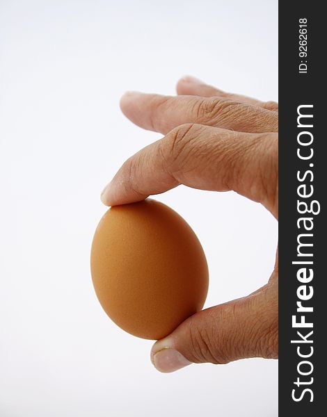 A brown egg in a hand. A brown egg in a hand