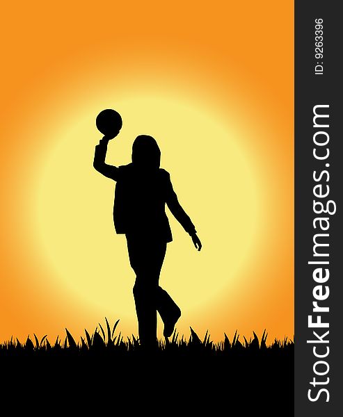 Playing in the field with ball vector silhouette