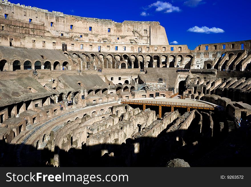 Ancient ruins of great roman amphitheater Colosseum, Rome, Italy. Ancient ruins of great roman amphitheater Colosseum, Rome, Italy