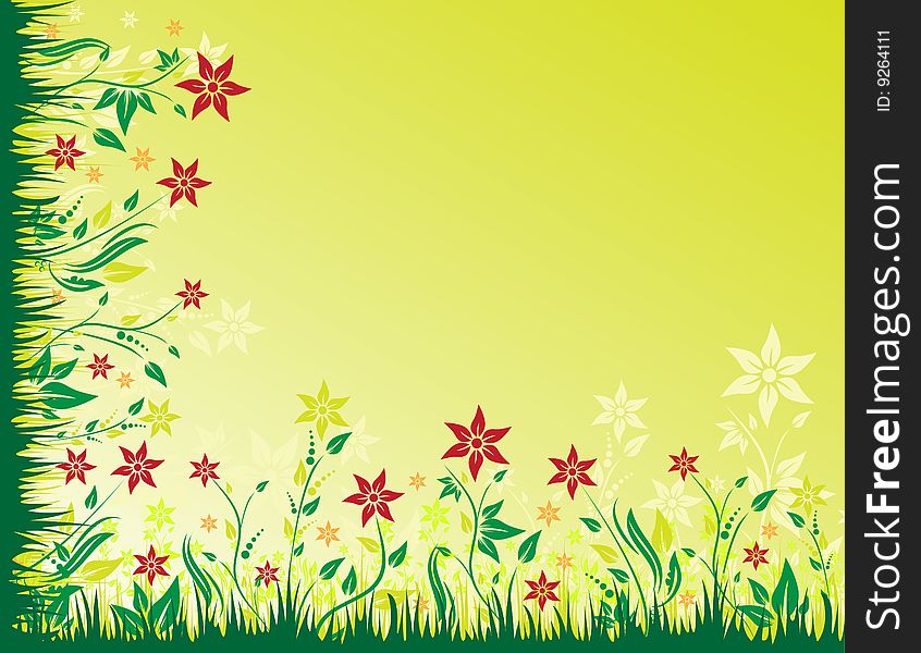 Green floral background with place for text