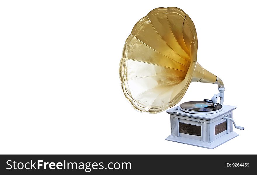 Old style gramophone isolated on white background