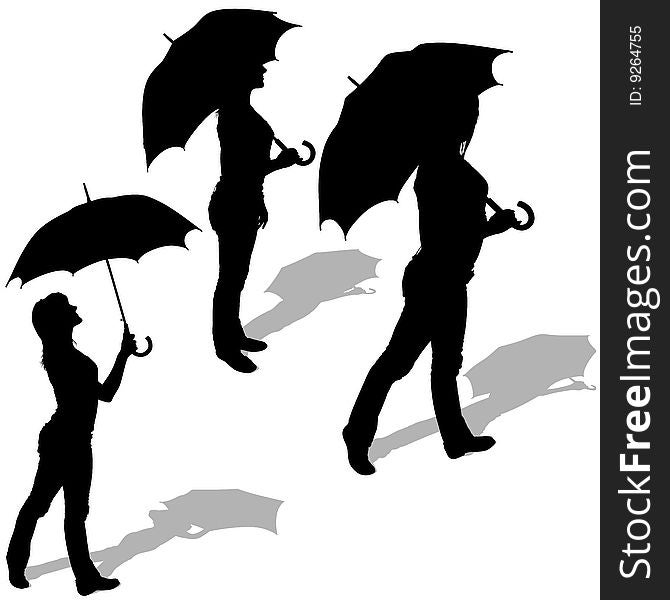 Girl And Umbrella 04 - detailed sillhouettes as illustrations, vector