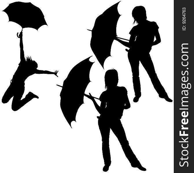 Girl And Umbrella 06 - detailed sillhouettes as illustrations, vector