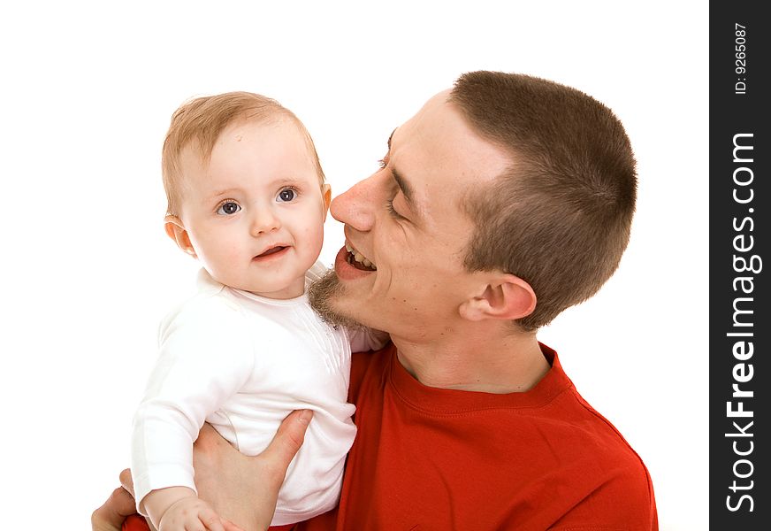 Men and his baby on white background. Men and his baby on white background