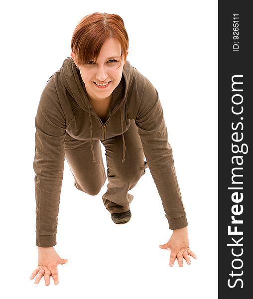 Active woman on white background
