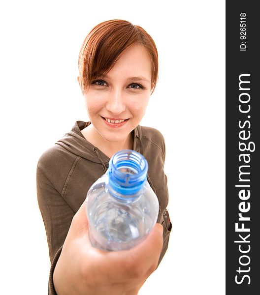 Active woman on white background