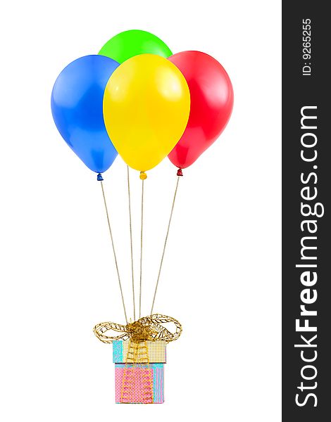 Balloons and gift isolated on white background