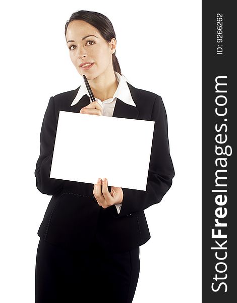 Woman holding a blank sign. Woman holding a blank sign