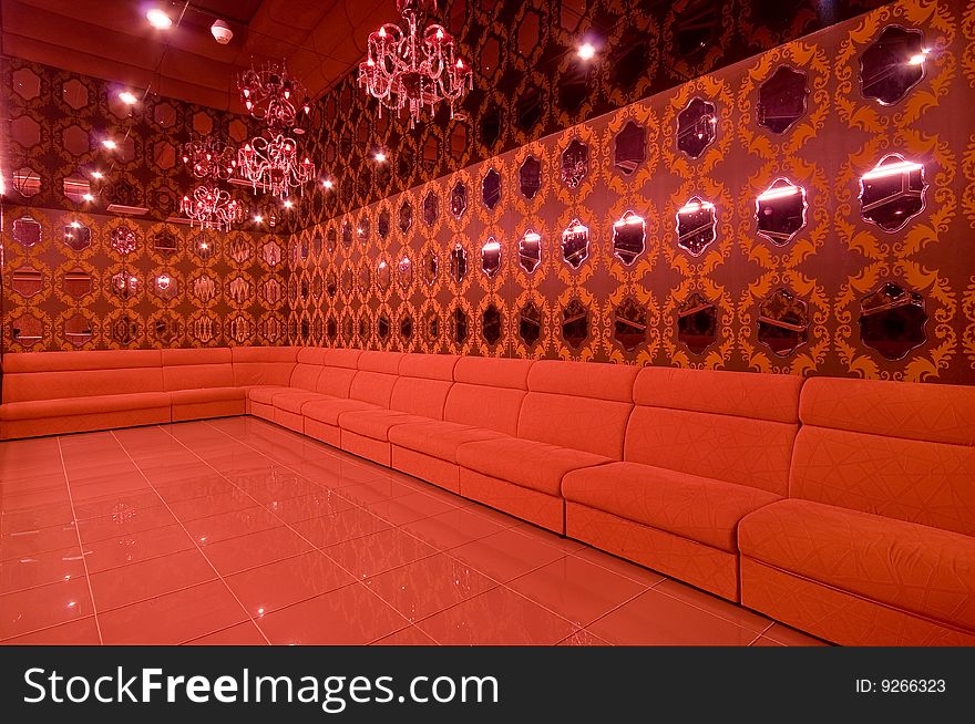 A red room with sofa