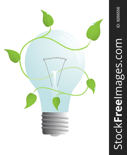 Isolated vector bulb with green leaves