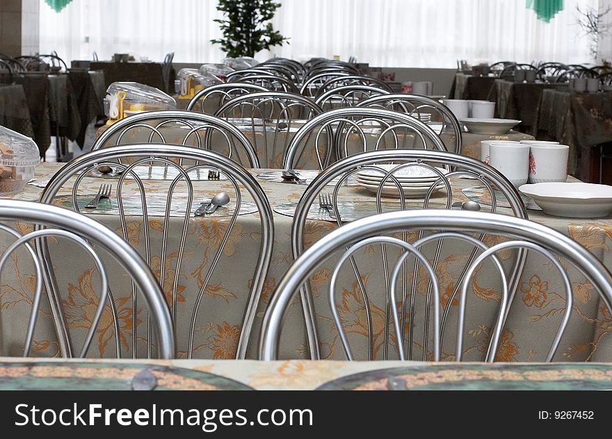 Dining hall with empty tables