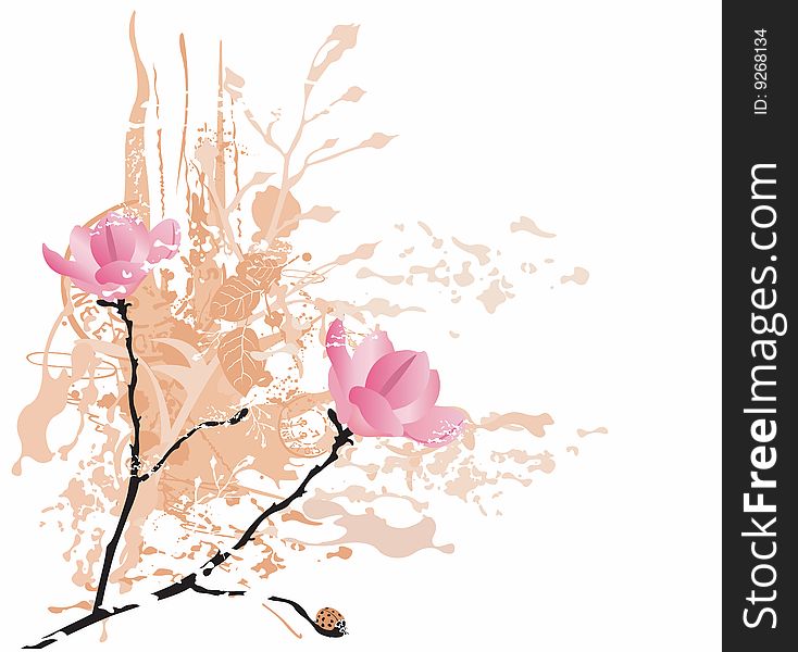 Illustration of magnolias on a grungy background