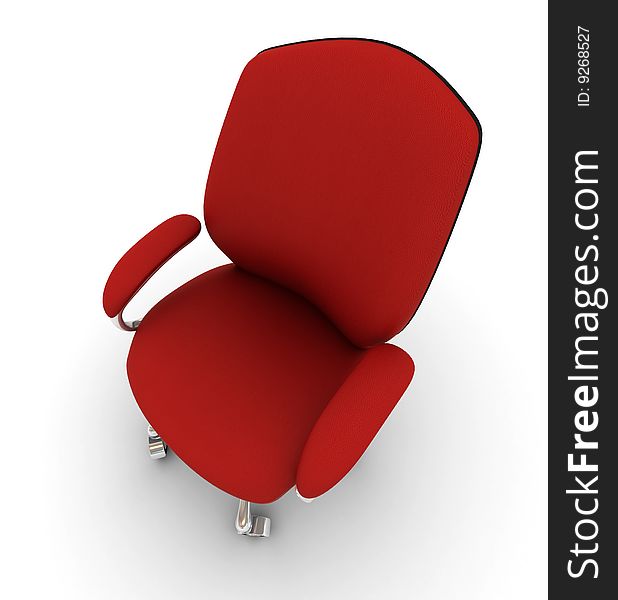 Red office chair on white back