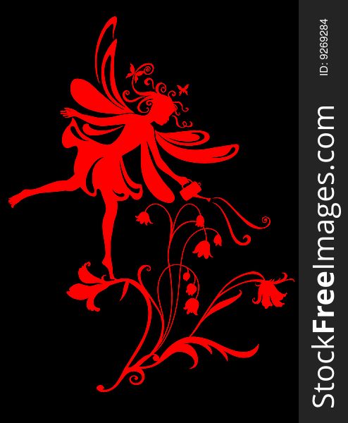 Vector Illustration Silhouette of funky fairy on flower pattern design. Vector Illustration Silhouette of funky fairy on flower pattern design