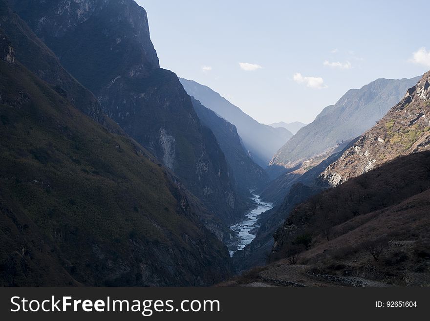 Mountain, Sky, Cloud, Water, Terrain, Watercourse