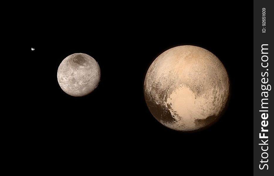 From the pictures released by NASA / New Horizons on July the 15th 2015. Sizes to scale but not the distances. Image Credit: NASA-JHUAPL-APL-SwRI-Camille GÃ©vaudan. From the pictures released by NASA / New Horizons on July the 15th 2015. Sizes to scale but not the distances. Image Credit: NASA-JHUAPL-APL-SwRI-Camille GÃ©vaudan