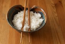 Bowl Of Rice With Chopsticks Stock Photo