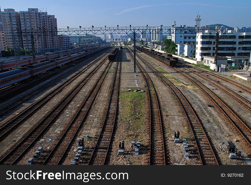 Railways passing through modern city