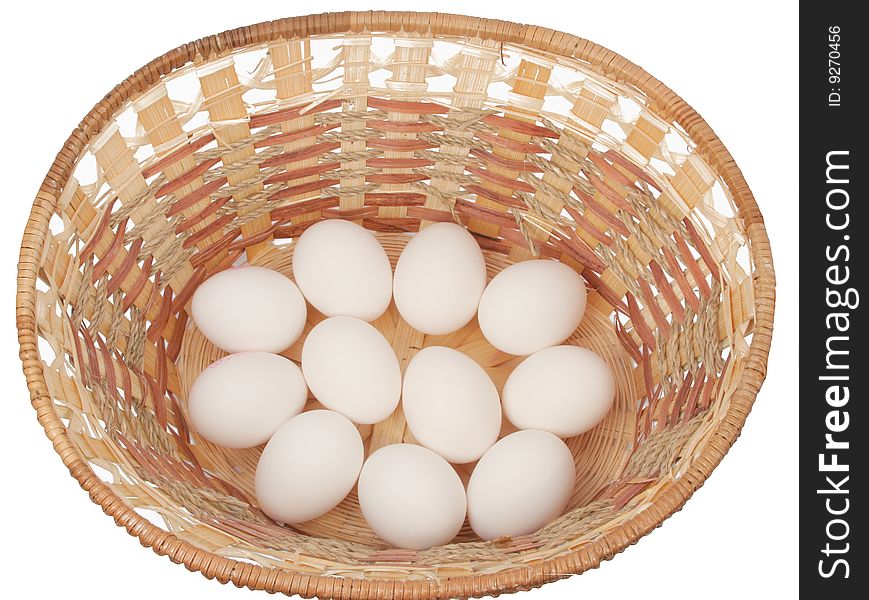 Wattled basket filled with eggs. Wattled basket filled with eggs