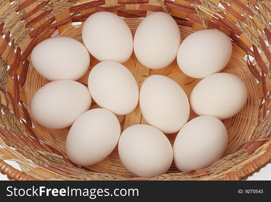 Wattled basket filled with eggs. Wattled basket filled with eggs