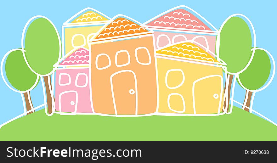 A small City composed by colourful houses. A small City composed by colourful houses