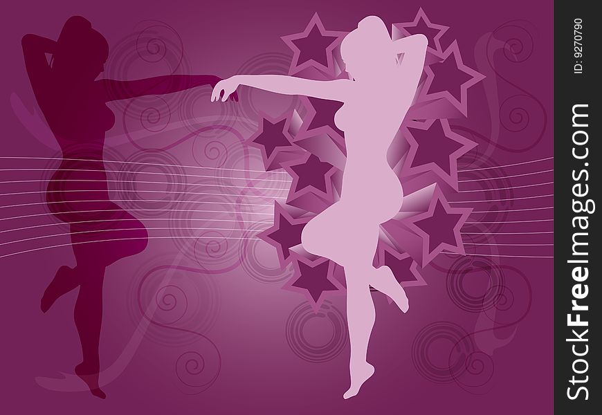 Dancing Girl In Purple And Pink Background