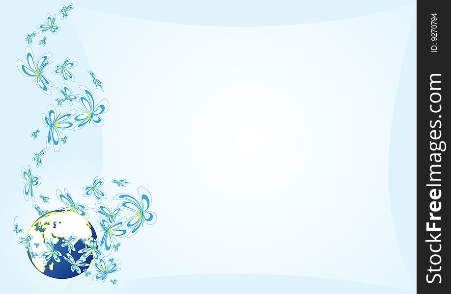 Blue background with daisywheel and globes. Blue background with daisywheel and globes