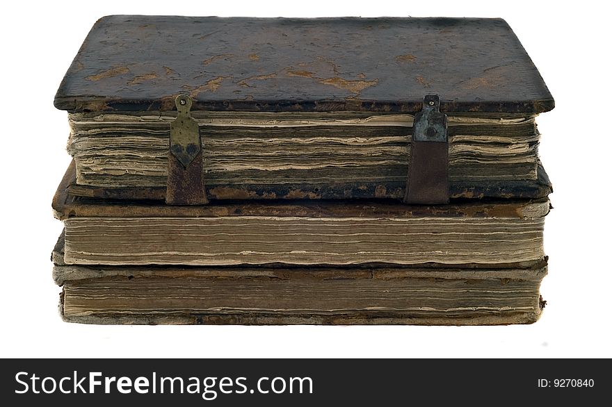 Very old vintage books isolated on the white. Very old vintage books isolated on the white