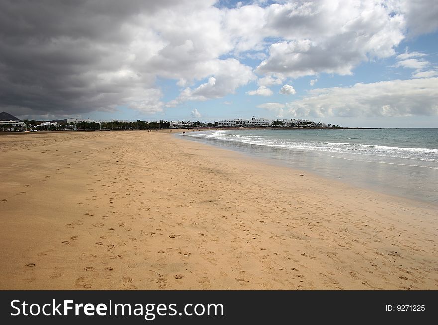 Rain clouds over beach, Lanzarote. Rain clouds over beach, Lanzarote