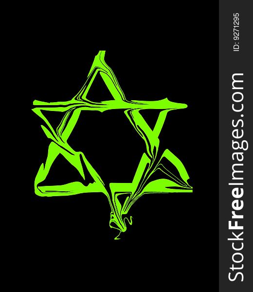 Green judaic symbol on a black isolated background