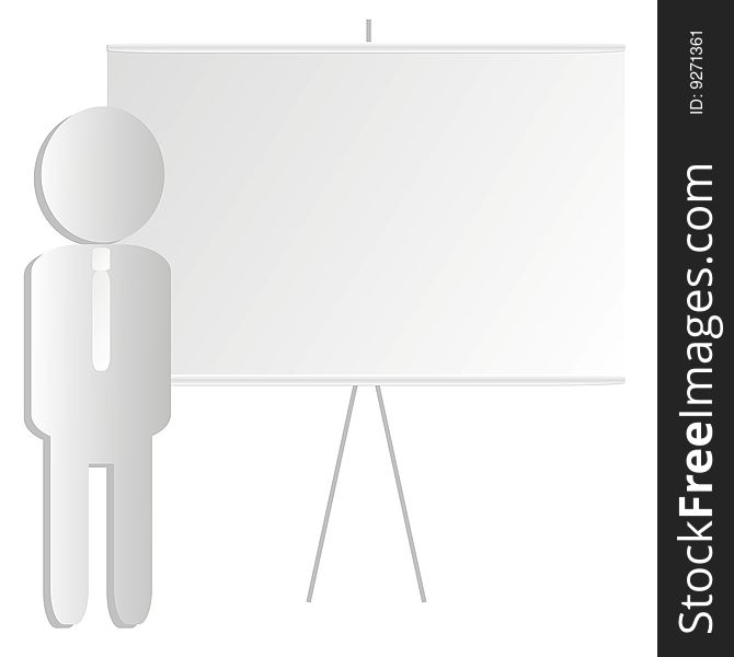 Vector illustration: while presentation worker is staying near presentation board. Vector illustration: while presentation worker is staying near presentation board