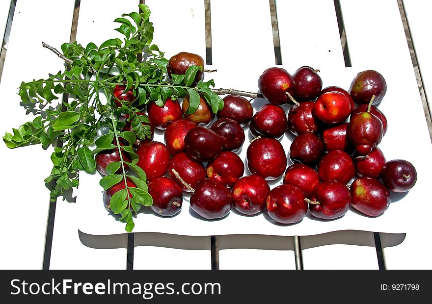 A close up of a plate full of Bequia plums