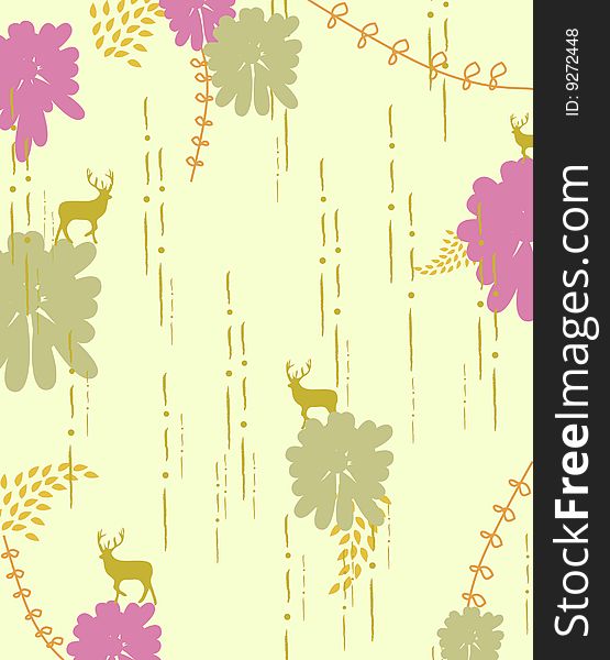 Wildlife background with reindeer and purple floral. Wildlife background with reindeer and purple floral