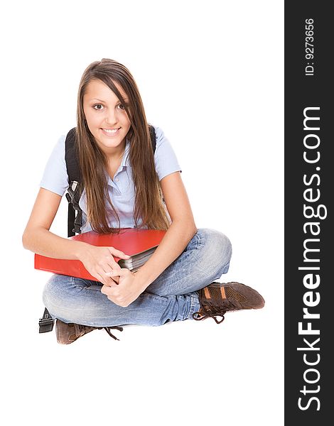 Pretty teenage ready to school. over white background. Pretty teenage ready to school. over white background