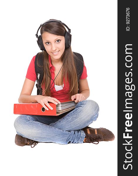 Pretty teenage ready to school. over white background. Pretty teenage ready to school. over white background