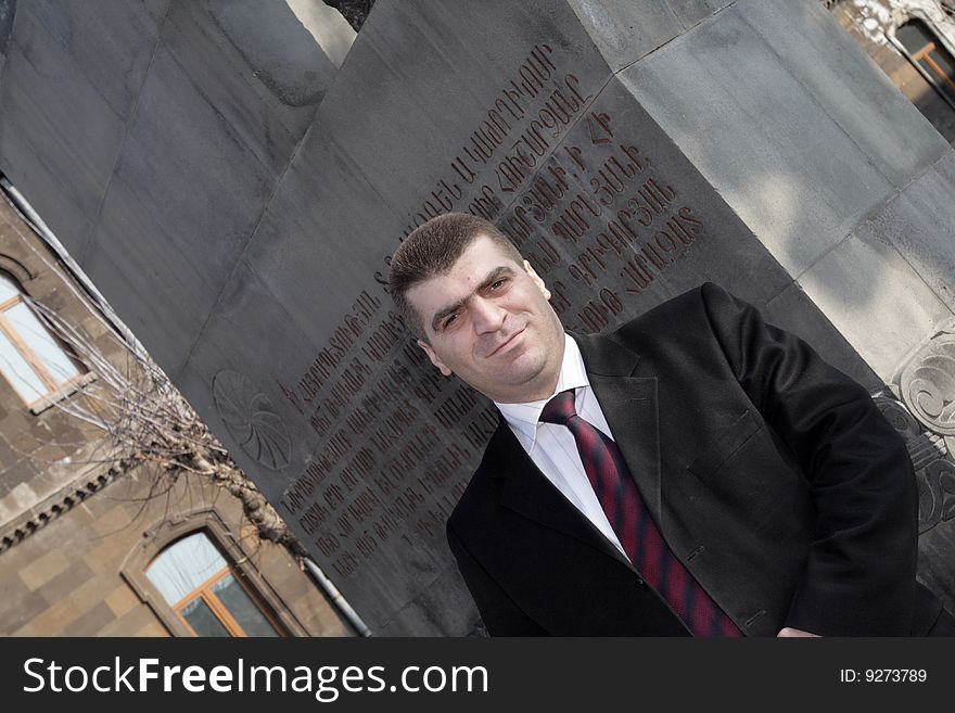Man On Monument Background