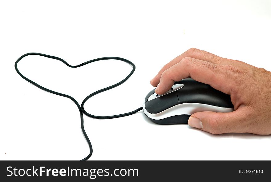 Mouse with cable folded to a heart-like figure