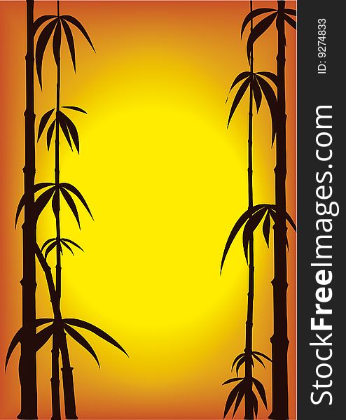 Silhouette of bamboo shoots over a sunset background
