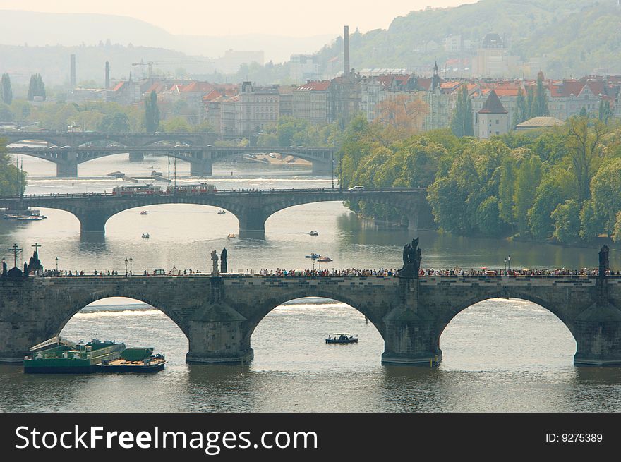 A view of Prague's bridges over Vltava river