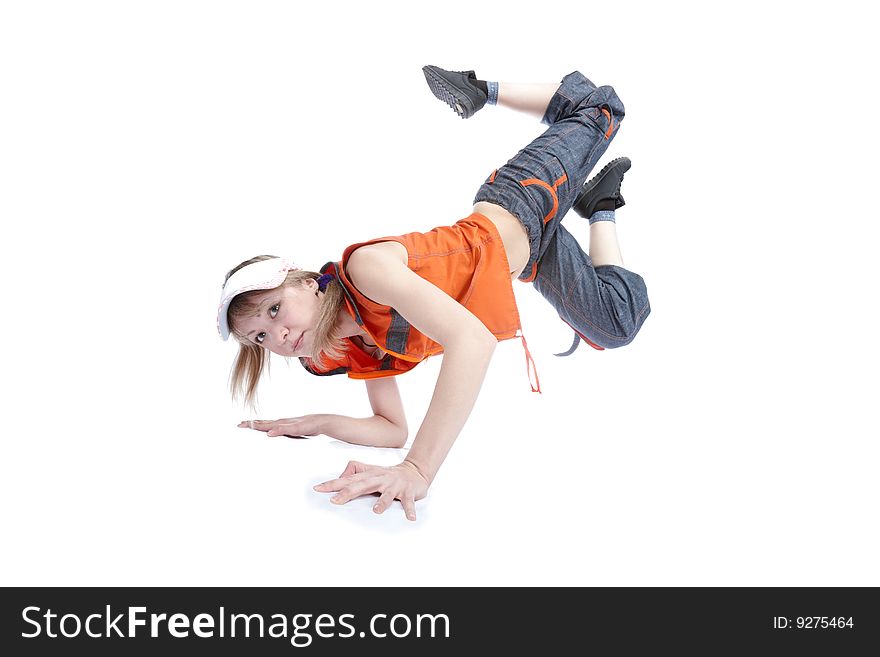 Young female dancer posing isolated on white