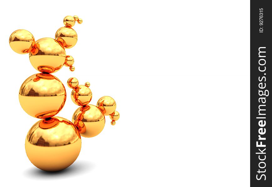 3d illustration of abstract structure built from golden balls