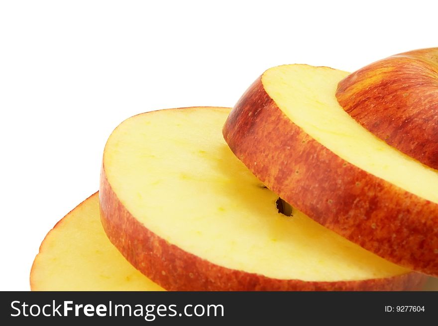 Cut apple on a white background